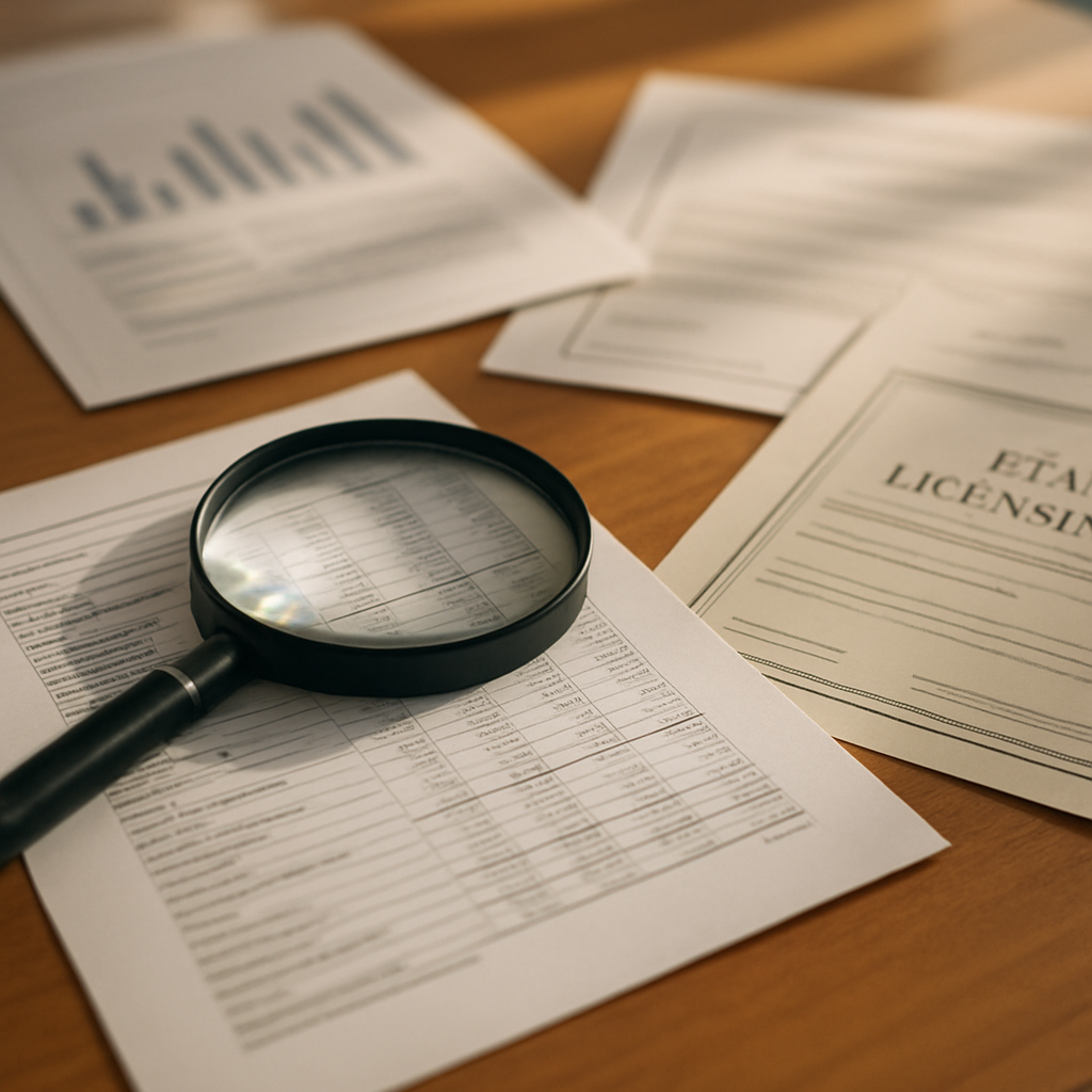 Buyer reviewing assisted living facility documents during due diligence