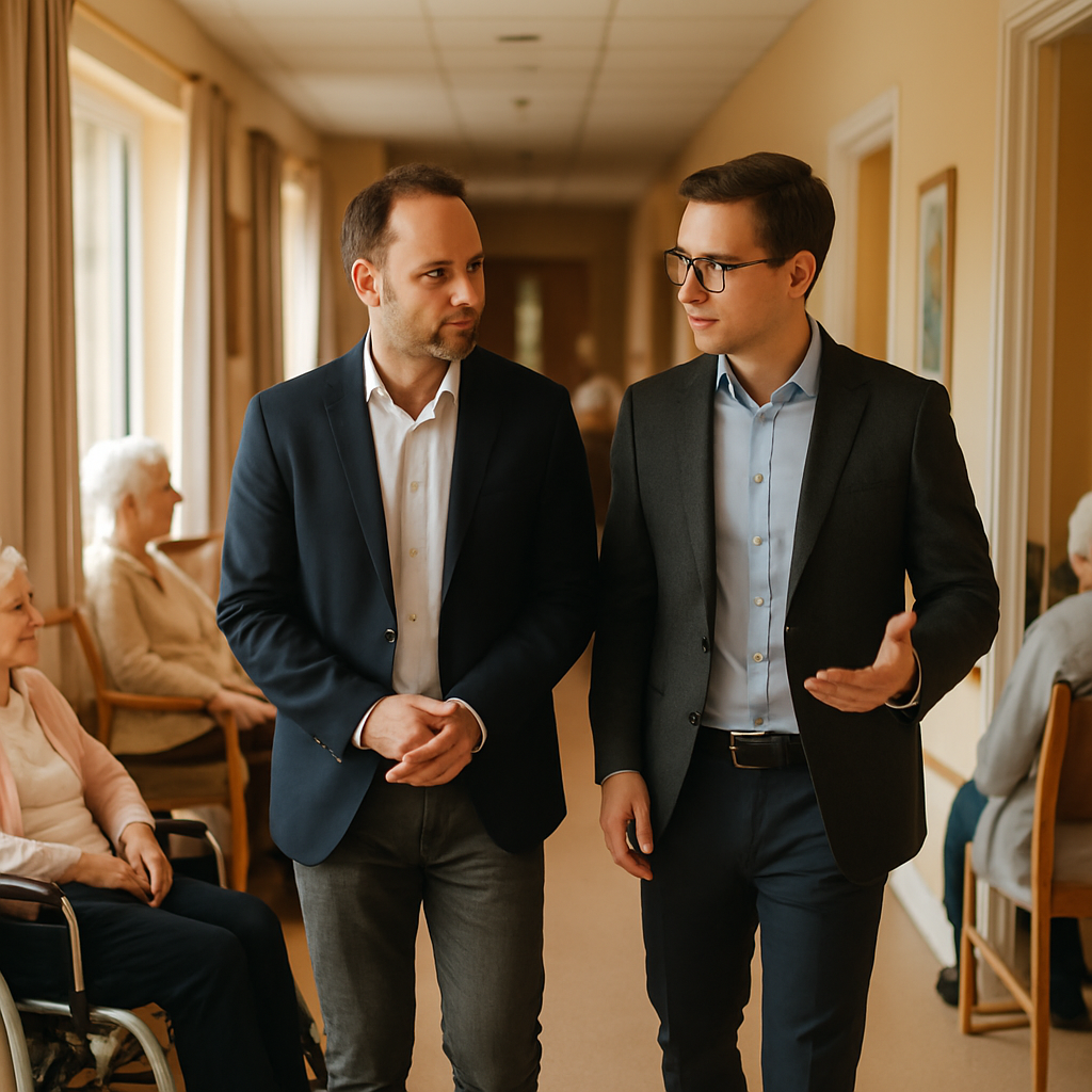 Discreet buyer tour of an assisted living facility with residents in place
